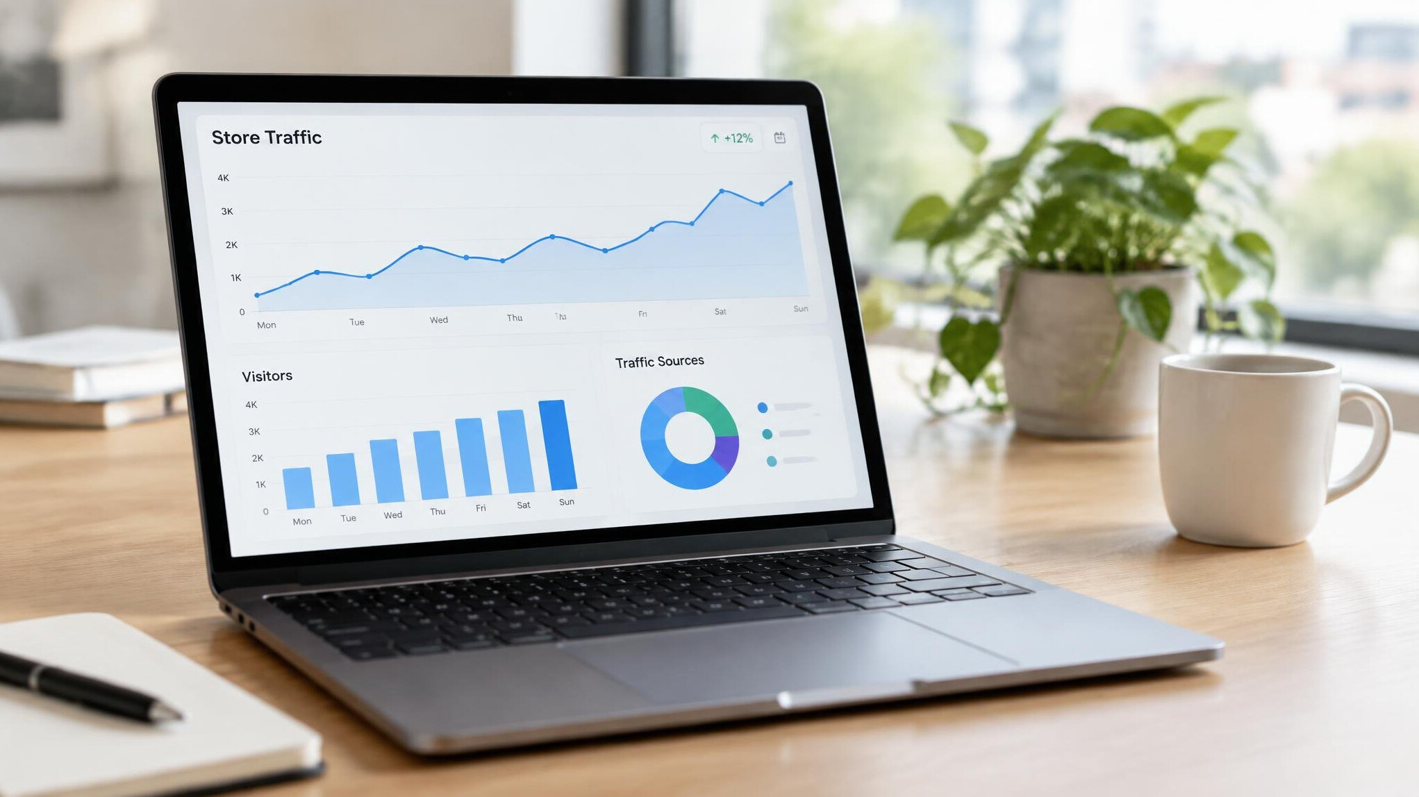 Analytics dashboard with charts on a laptop screen