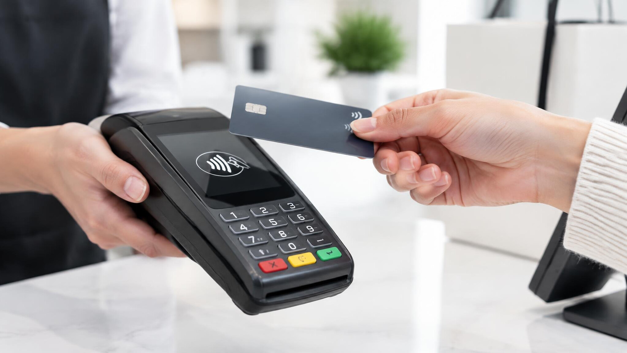 Contactless card payment at a store checkout terminal