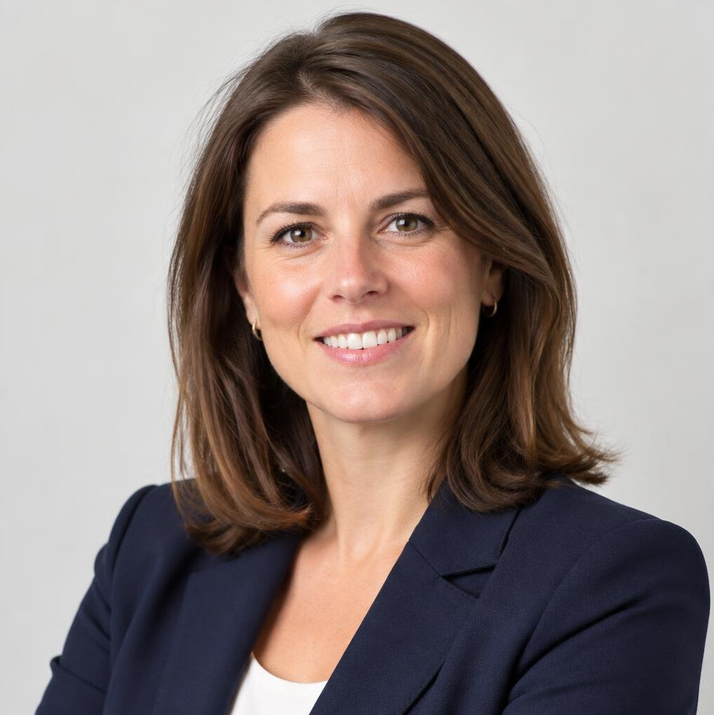 Studio portrait of a smiling woman in a business blazer